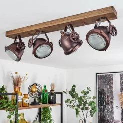 Plafonnier Herford Bois foncé, Rouille, 4 lumières