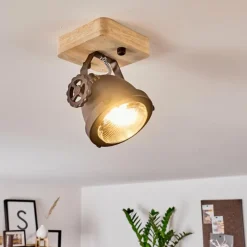 Plafonnier Herford Brun, Bois clair, Noir, 1 lumière