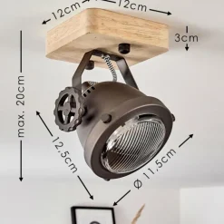 Plafonnier Herford Brun, Bois clair, Noir, 1 lumière