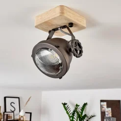 Plafonnier Herford Brun, Bois clair, Noir, 1 lumière