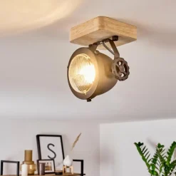 Plafonnier Herford Brun, Bois clair, Noir, 1 lumière