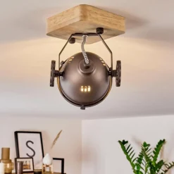 Plafonnier Herford Brun, Bois clair, Noir, 1 lumière