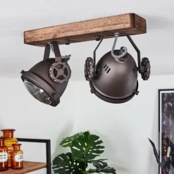 Plafonnier Herford Brun, Bois foncé, 2 lumières