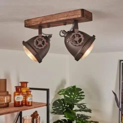 Plafonnier Herford Brun, Bois foncé, 2 lumières