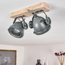 Plafonnier Herford Gris, Bois clair, 2 lumières