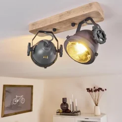 Plafonnier Herford Gris, Bois clair, 2 lumières