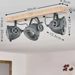 Plafonnier Herford Gris, Bois clair, 3 lumières