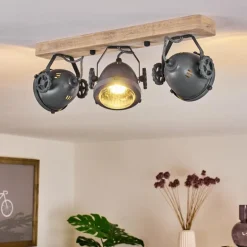 Plafonnier Herford Gris, Bois clair, 3 lumières