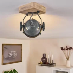 Plafonnier Herford Gris, Bois clair, 1 lumière