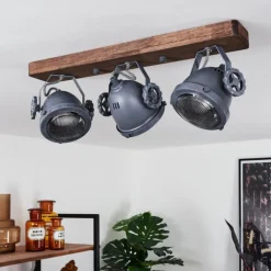 Plafonnier Herford Gris, Bois foncé, 3 lumières