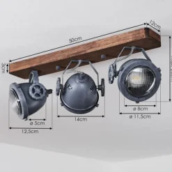 Plafonnier Herford Gris, Bois foncé, 3 lumières