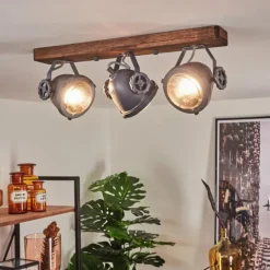 Plafonnier Herford Gris, Bois foncé, 3 lumières