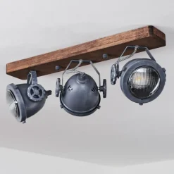 Plafonnier Herford Gris, Bois foncé, 3 lumières