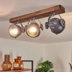 Plafonnier Herford Gris, Bois foncé, 3 lumières