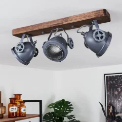 Plafonnier Herford Gris, Bois foncé, 3 lumières