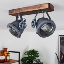 Plafonnier Herford Gris, Bois foncé, 2 lumières