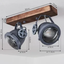 Plafonnier Herford Gris, Bois foncé, 2 lumières