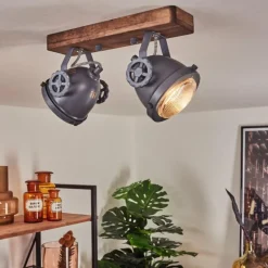 Plafonnier Herford Gris, Bois foncé, 2 lumières