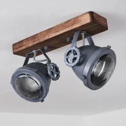 Plafonnier Herford Gris, Bois foncé, 2 lumières