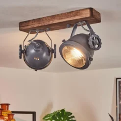 Plafonnier Herford Gris, Bois foncé, 2 lumières