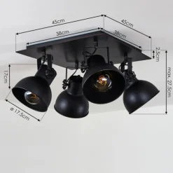 Plafonnier Hora Noir, 4 lumières