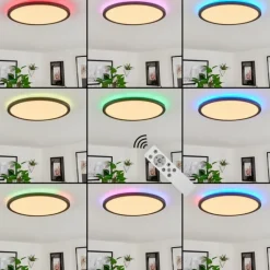 Plafonnier Hortinhas LED Noir, 1 lumière, Télécommandes, Changeur de couleurs