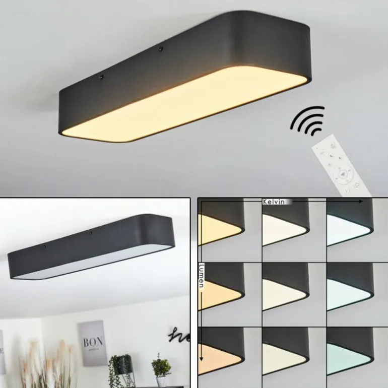 Plafonnier Iriondo LED Noir, 1 lumière, Télécommandes