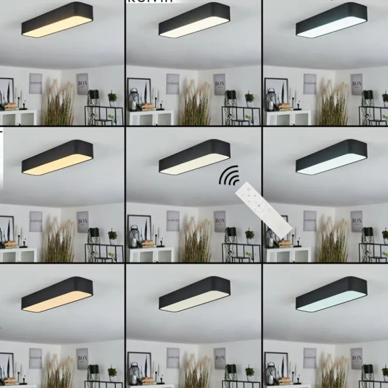 Plafonnier Iriondo LED Noir, 1 lumière, Télécommandes