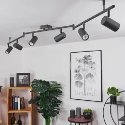 Plafonnier Javel Brun, Gris, Couleur bois, Noir, 6 lumières