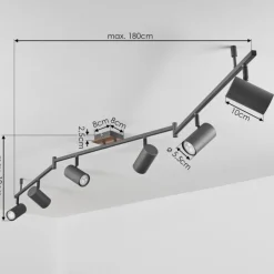 Plafonnier Javel Brun, Gris, Couleur bois, Noir, 6 lumières