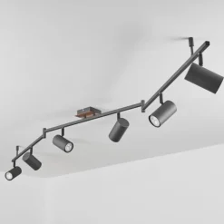 Plafonnier Javel Brun, Gris, Couleur bois, Noir, 6 lumières