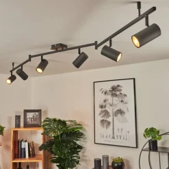 Plafonnier Javel Brun, Gris, Couleur bois, Noir, 6 lumières