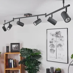 Plafonnier Javel Brun, Gris, Couleur bois, Noir, 6 lumières