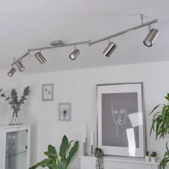 Plafonnier Javel Chrome, Nickel mat, 6 lumières