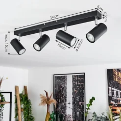 Plafonnier Javel Chrome, Noir, 4 lumières