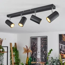 Plafonnier Javel Chrome, Noir, 4 lumières