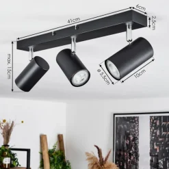 Plafonnier Javel Chrome, Noir, 3 lumières