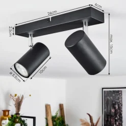 Plafonnier Javel Chrome, Noir, 2 lumières