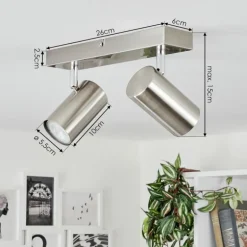 Plafonnier Javel Chrome, Nickel mat, 2 lumières