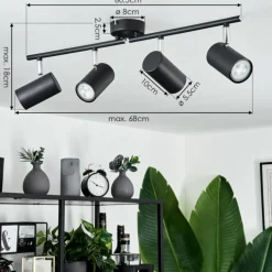 Plafonnier Javel Chrome, Noir, 4 lumières