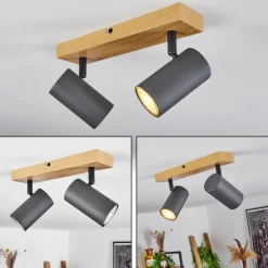 Plafonnier Javel Couleur bois, Noir, 2 lumières