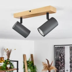 Plafonnier Javel Couleur bois, Noir, 2 lumières