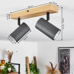 Plafonnier Javel Couleur bois, Noir, 2 lumières