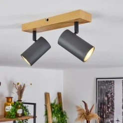 Plafonnier Javel Couleur bois, Noir, 2 lumières