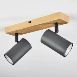 Plafonnier Javel Couleur bois, Noir, 2 lumières