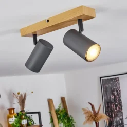 Plafonnier Javel Couleur bois, Noir, 2 lumières