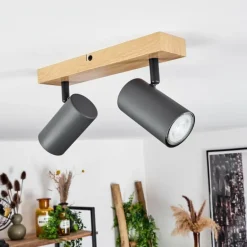 Plafonnier Javel Couleur bois, Noir, 2 lumières