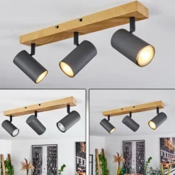 Plafonnier Javel Couleur bois, Noir, 3 lumières