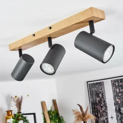 Plafonnier Javel Couleur bois, Noir, 3 lumières