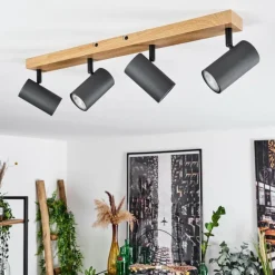 Plafonnier Javel Couleur bois, Noir, 4 lumières